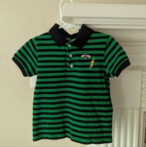 Gucci | Green & Black Striped Kids Polo with Bee and Lightning Patches